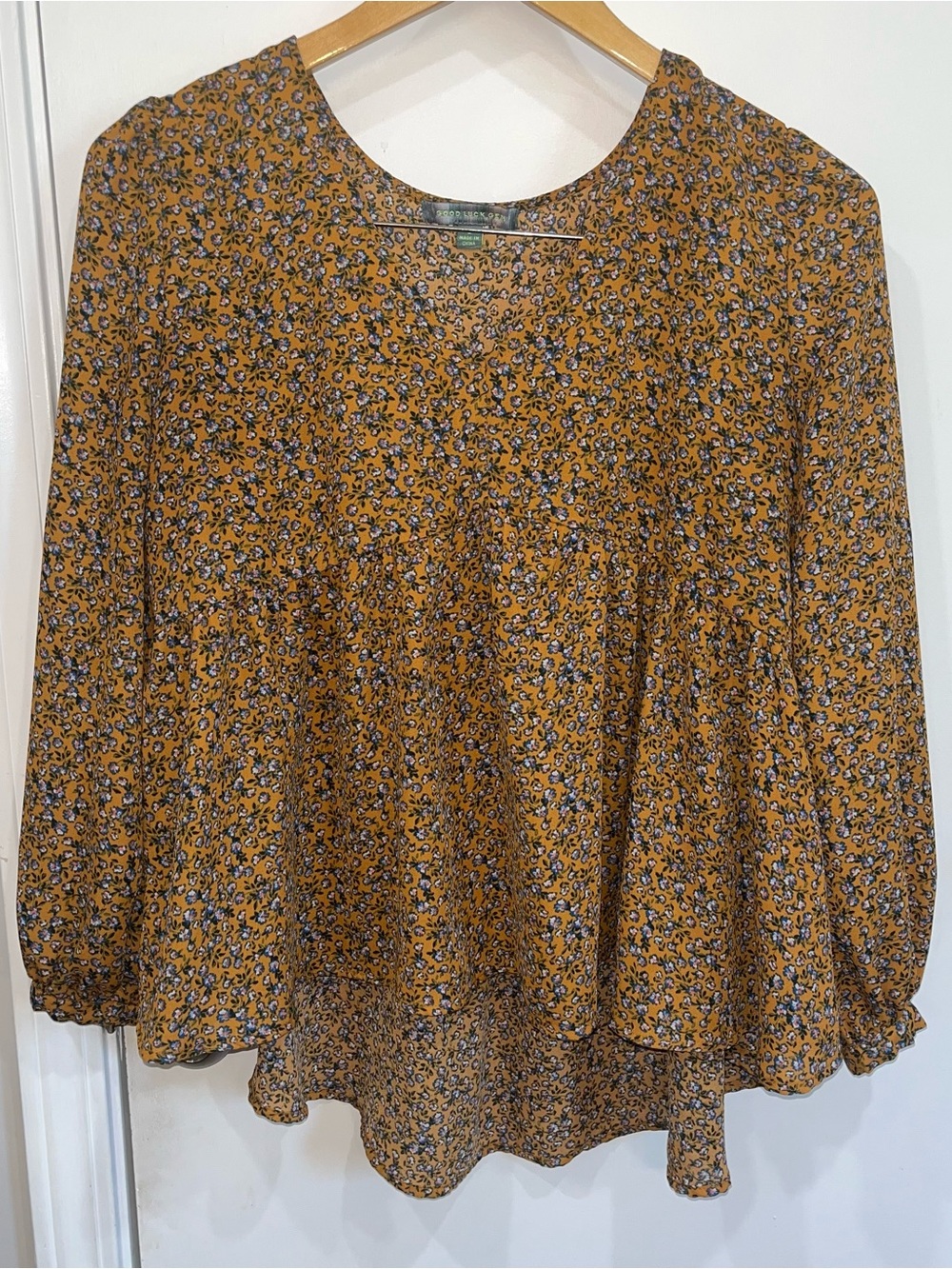 Like New Good Luck Gem Goldenrod Floral Peasant Blouse - Women Tops - Size Large